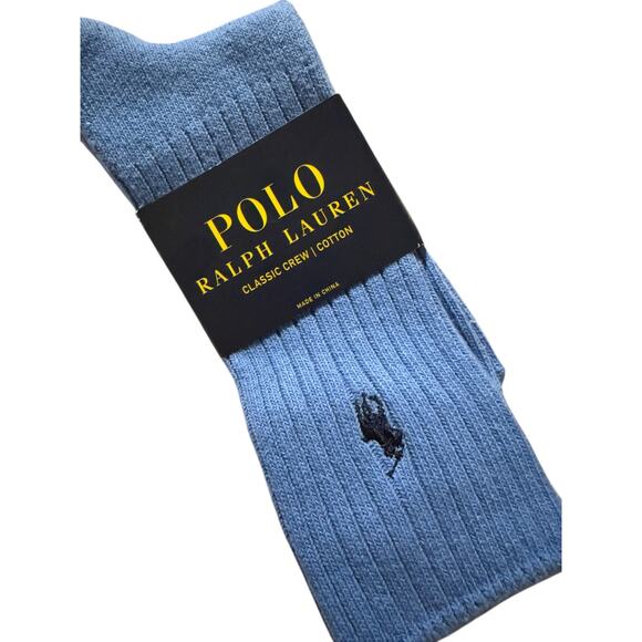 Polo Ralph Lauren Men’s Classic Crew Cotton Socks Bundle 3 Pack Black Blue Gray - Picture 4 of 8